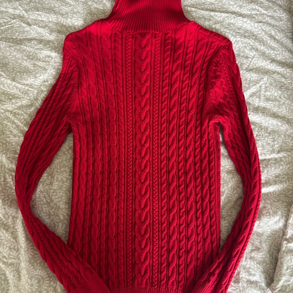 Lands' End Vibrant Red Cable Turtleneck Sweater